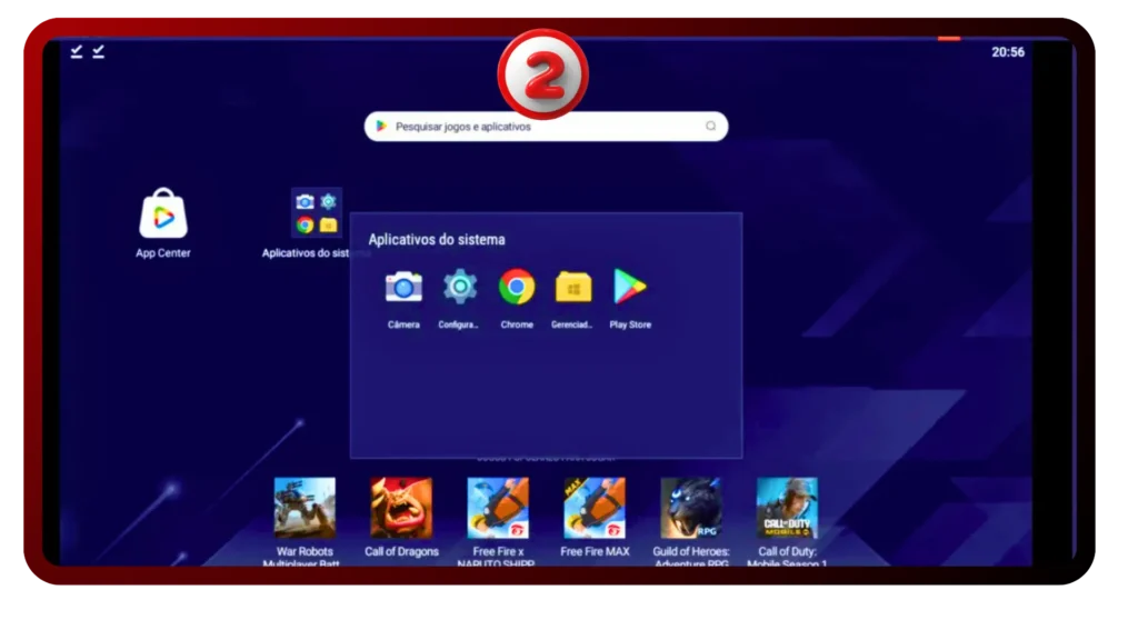 home page 29 Menu de aplicativos do sistema aberto dentro da interface do emulador Android